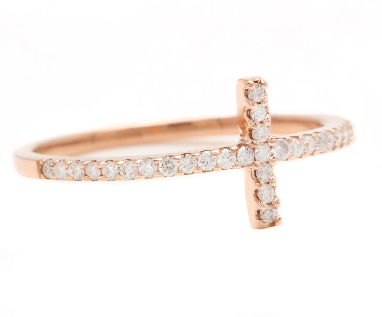 0.25ct Natural Diamond 14k Solid Rose Gold Cross Ring