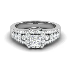 0.30 cts. Solitaire Platinum Square Halo Diamond Split Shank Engagement Ring JL PT WB6015