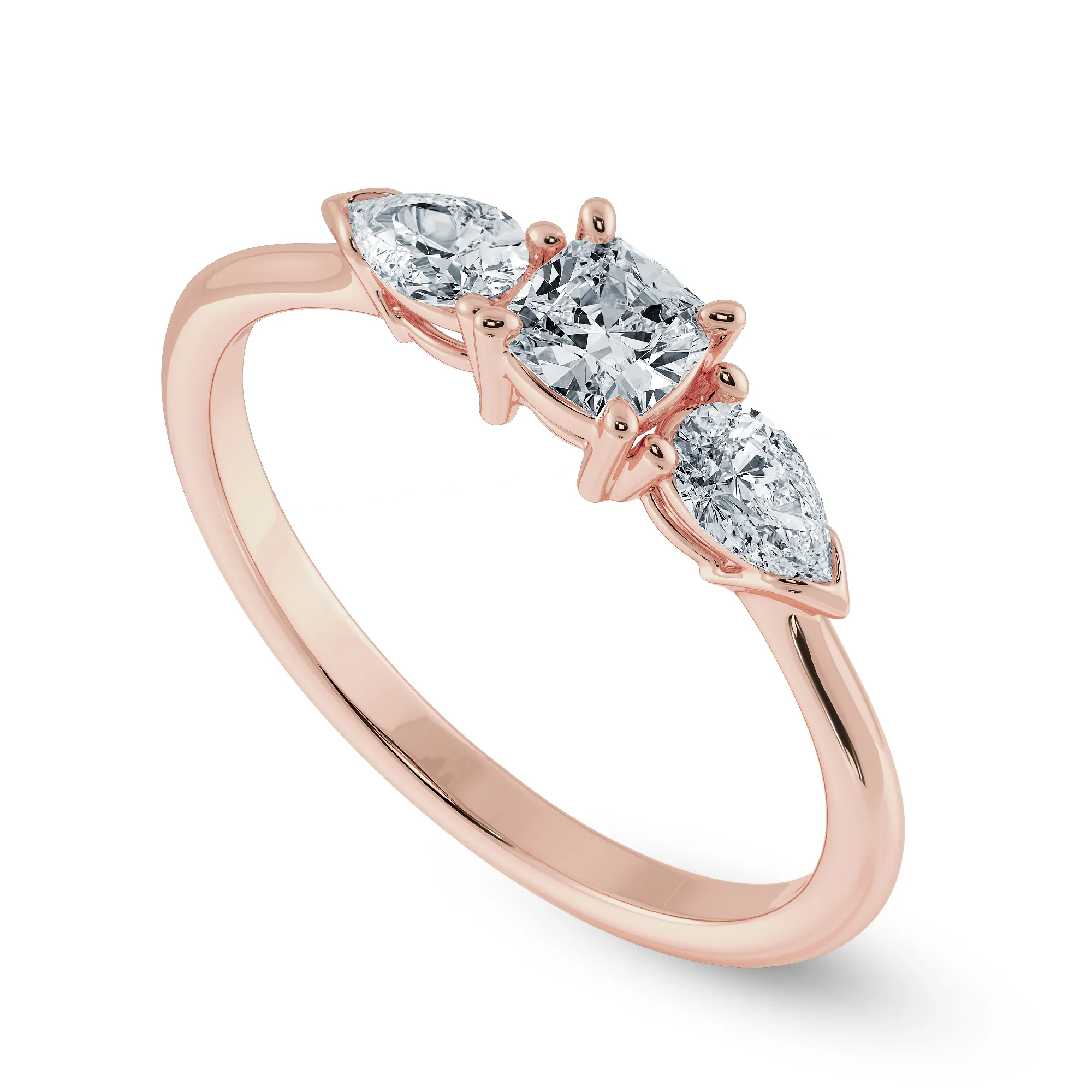 0.30cts. Cushion Cut Solitaire with Pear Cut Diamond Accents 18K Rose Gold Ring JL AU 1203R