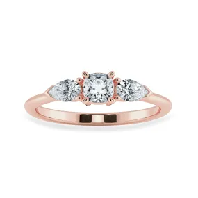 0.30cts. Cushion Cut Solitaire with Pear Cut Diamond Accents 18K Rose Gold Ring JL AU 1203R