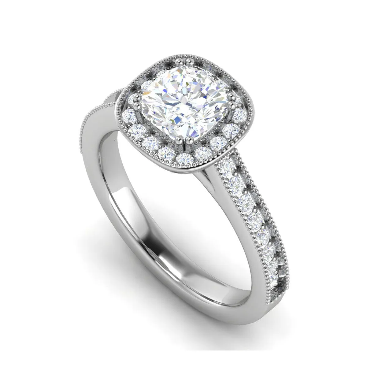 0.50 cts. Cushion Solitaire Halo Diamond Shank Platinum Ring JL PT RH CU 134