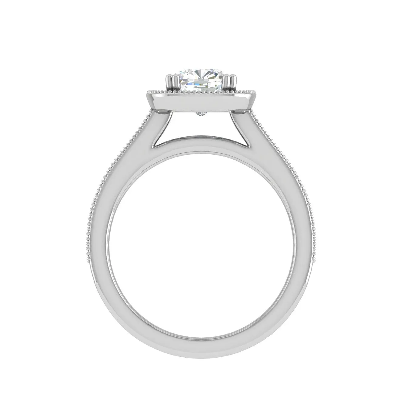 0.50 cts. Cushion Solitaire Halo Diamond Shank Platinum Ring JL PT RH CU 134