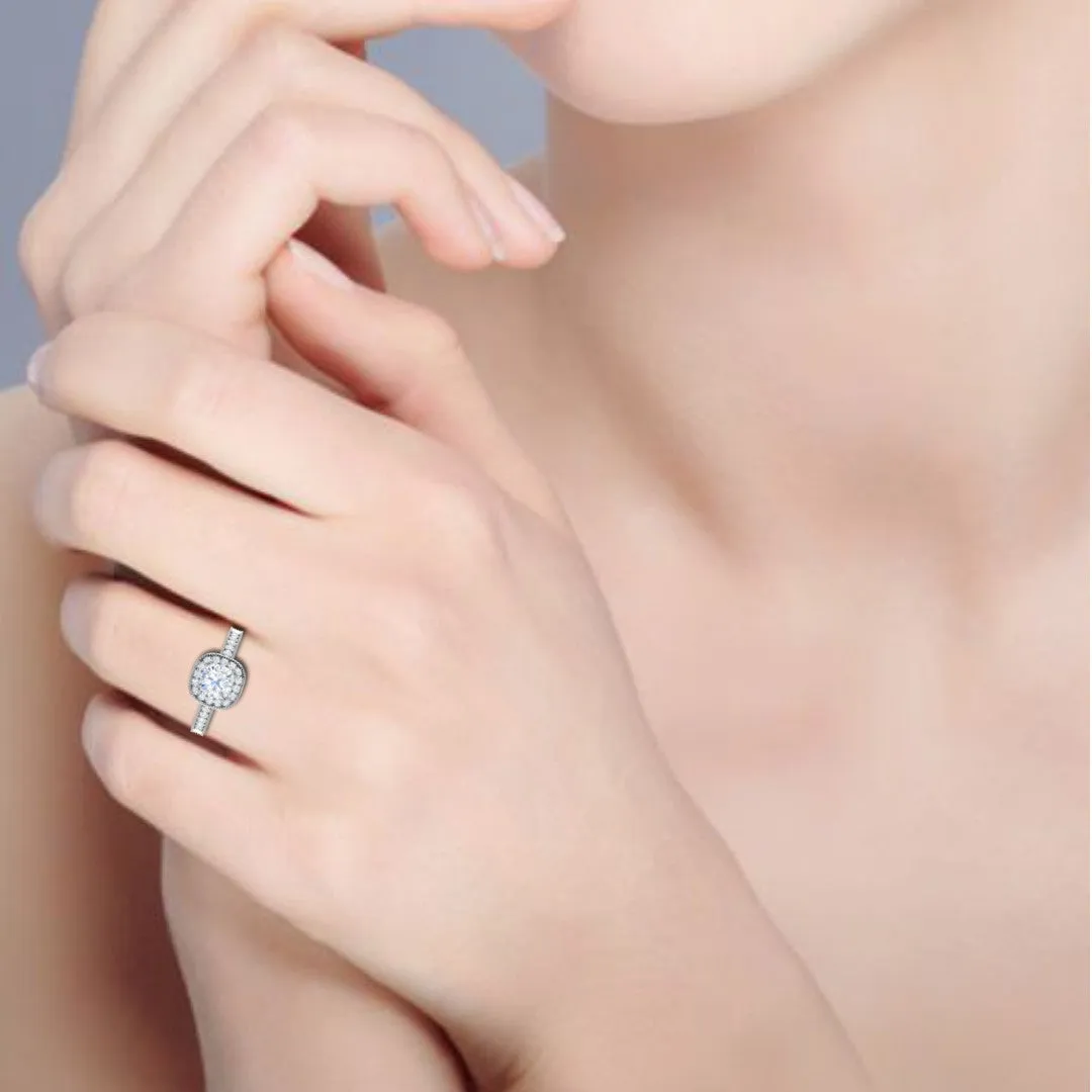0.50 cts. Cushion Solitaire Halo Diamond Shank Platinum Ring JL PT RH CU 134