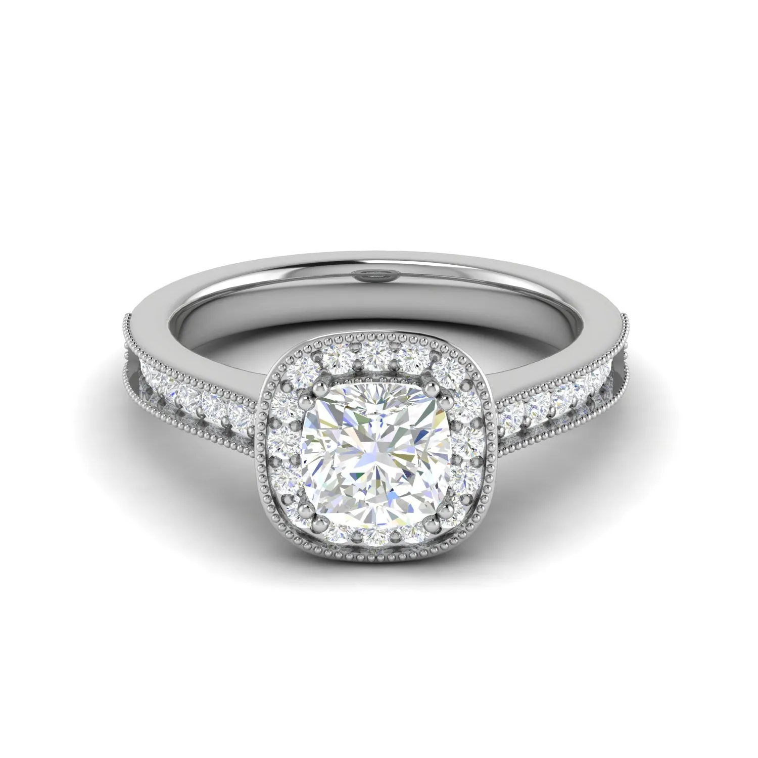 0.50 cts. Cushion Solitaire Halo Diamond Shank Platinum Ring JL PT RH CU 134