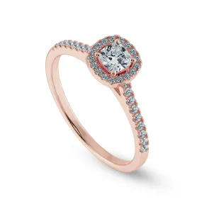 0.70cts. Cushion Cut Solitaire Halo Diamond Shank 18K Rose Gold Ring JL AU 1195R-A