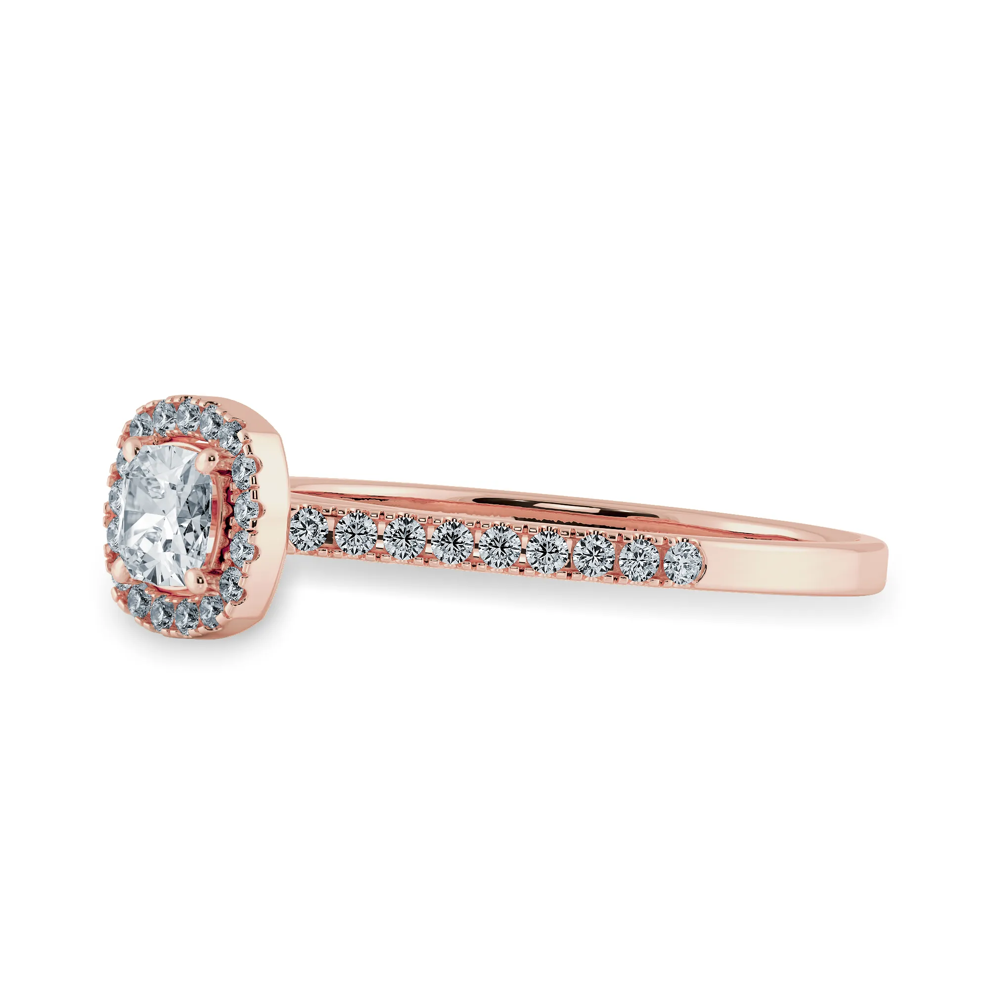 0.70cts. Cushion Cut Solitaire Halo Diamond Shank 18K Rose Gold Ring JL AU 1195R-A