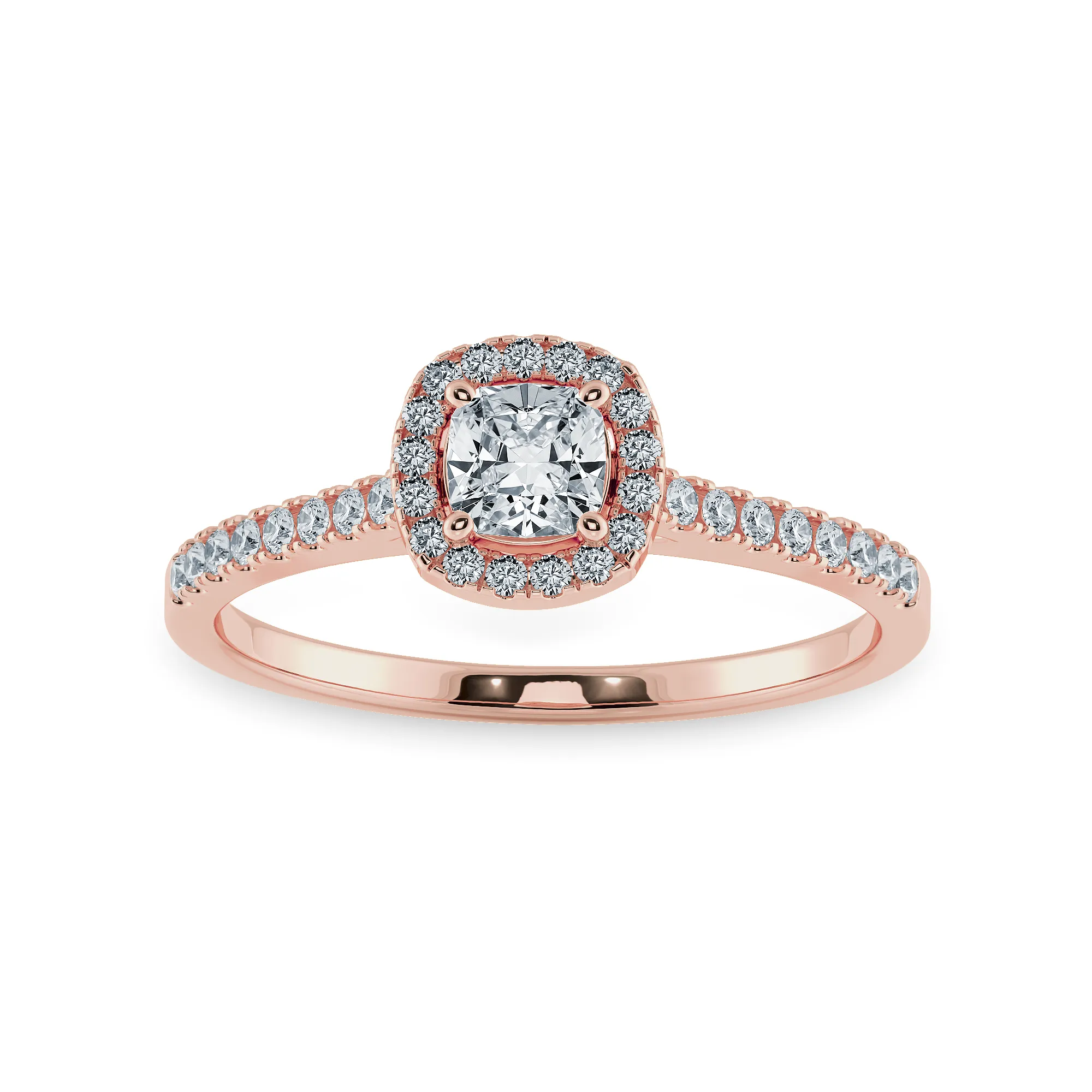 0.70cts. Cushion Cut Solitaire Halo Diamond Shank 18K Rose Gold Ring JL AU 1195R-A