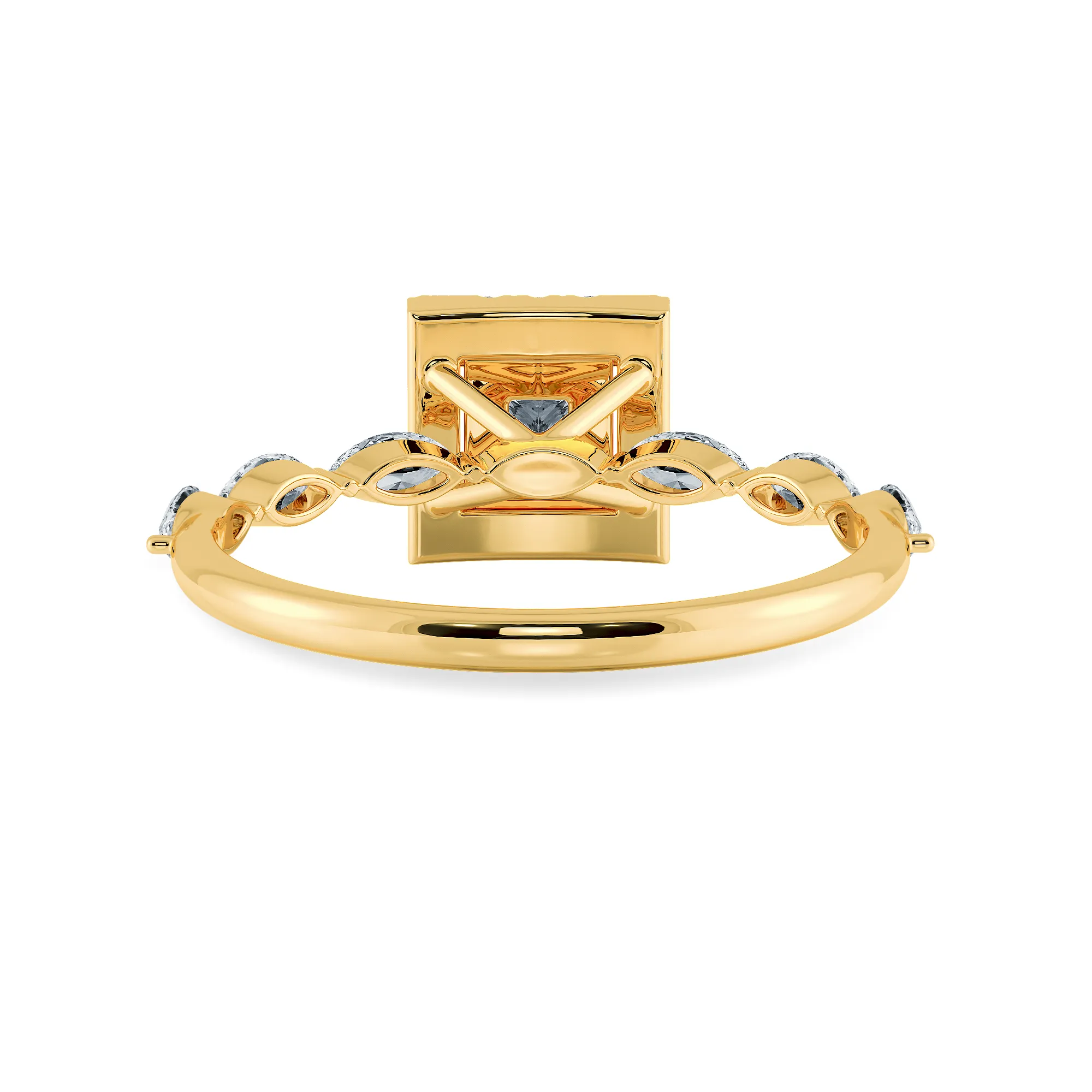 1-Carat Princess Cut Solitaire Halo Diamond with Marquise Cut Diamond Accents 18K Yellow Gold Ring JL AU 1277Y-C