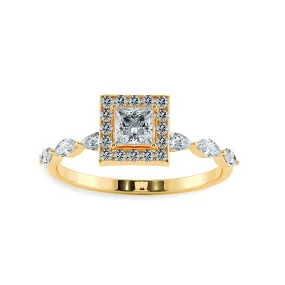 1-Carat Princess Cut Solitaire Halo Diamond with Marquise Cut Diamond Accents 18K Yellow Gold Ring JL AU 1277Y-C