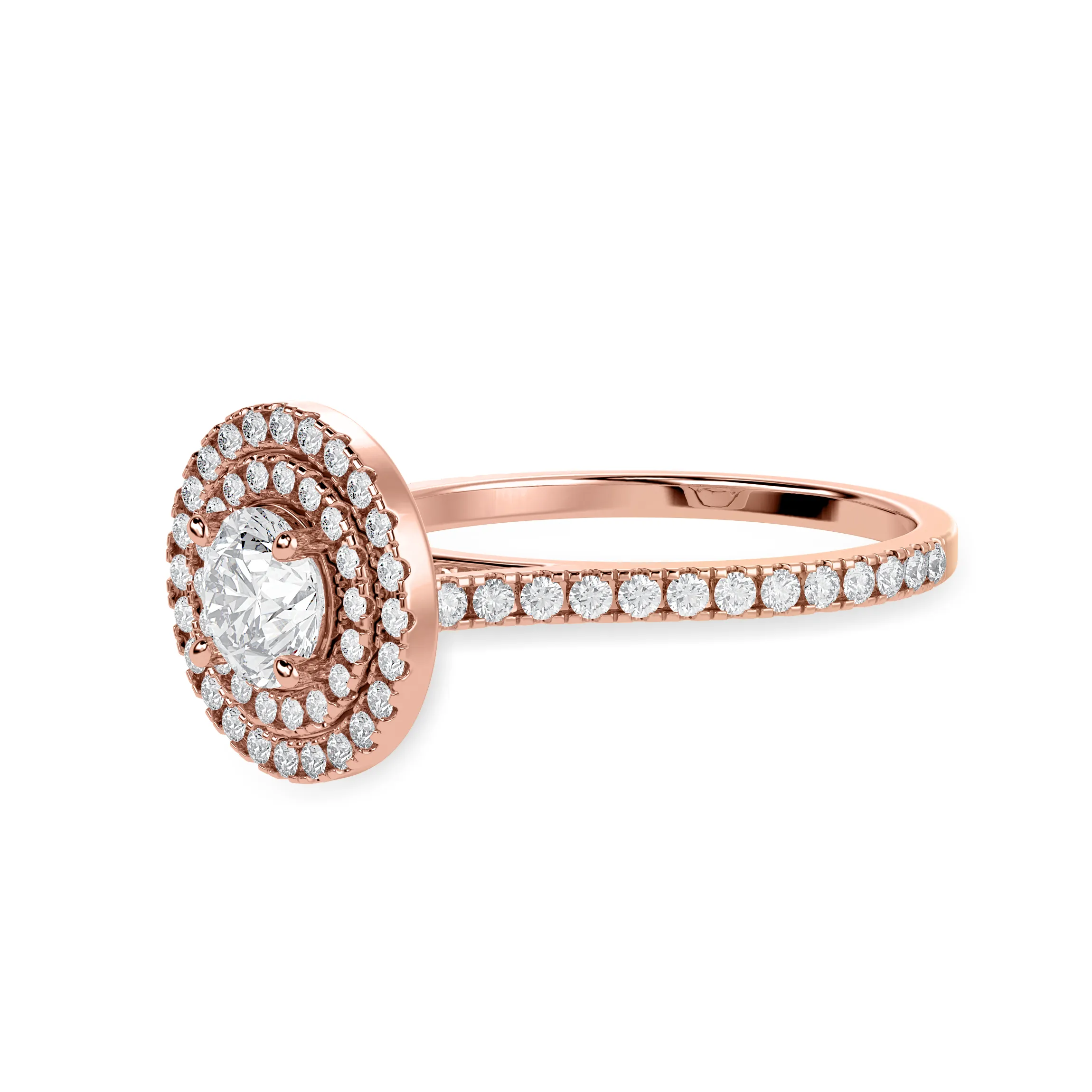 1-Carat Solitaire Double Halo Diamond Shank 18K Rose Gold Ring JL AU 1302R-C