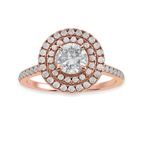 1-Carat Solitaire Double Halo Diamond Shank 18K Rose Gold Ring JL AU 1302R-C