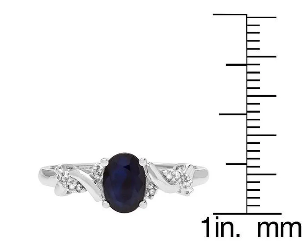 10k White Gold Oval Sapphire and Braided Diamond Accent Ring