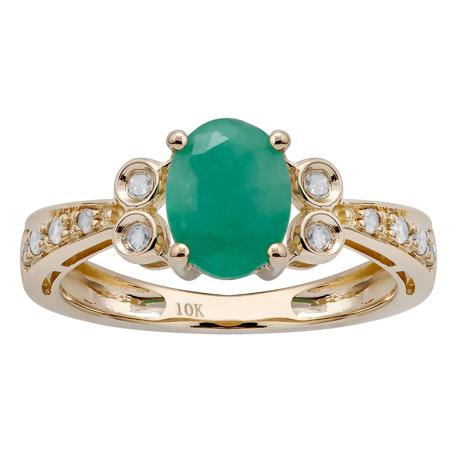 10k Yellow Gold Vintage Style Oval Emerald and Diamond Ring