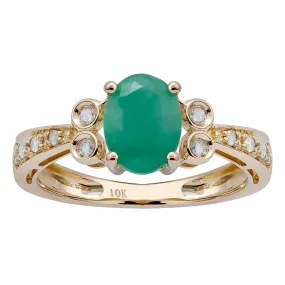 10k Yellow Gold Vintage Style Oval Emerald and Diamond Ring