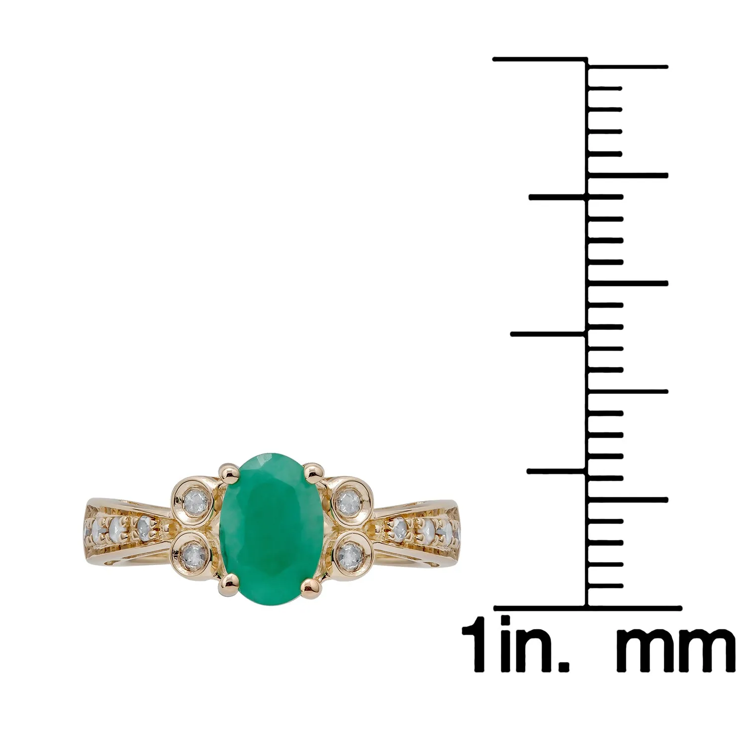 10k Yellow Gold Vintage Style Oval Emerald and Diamond Ring