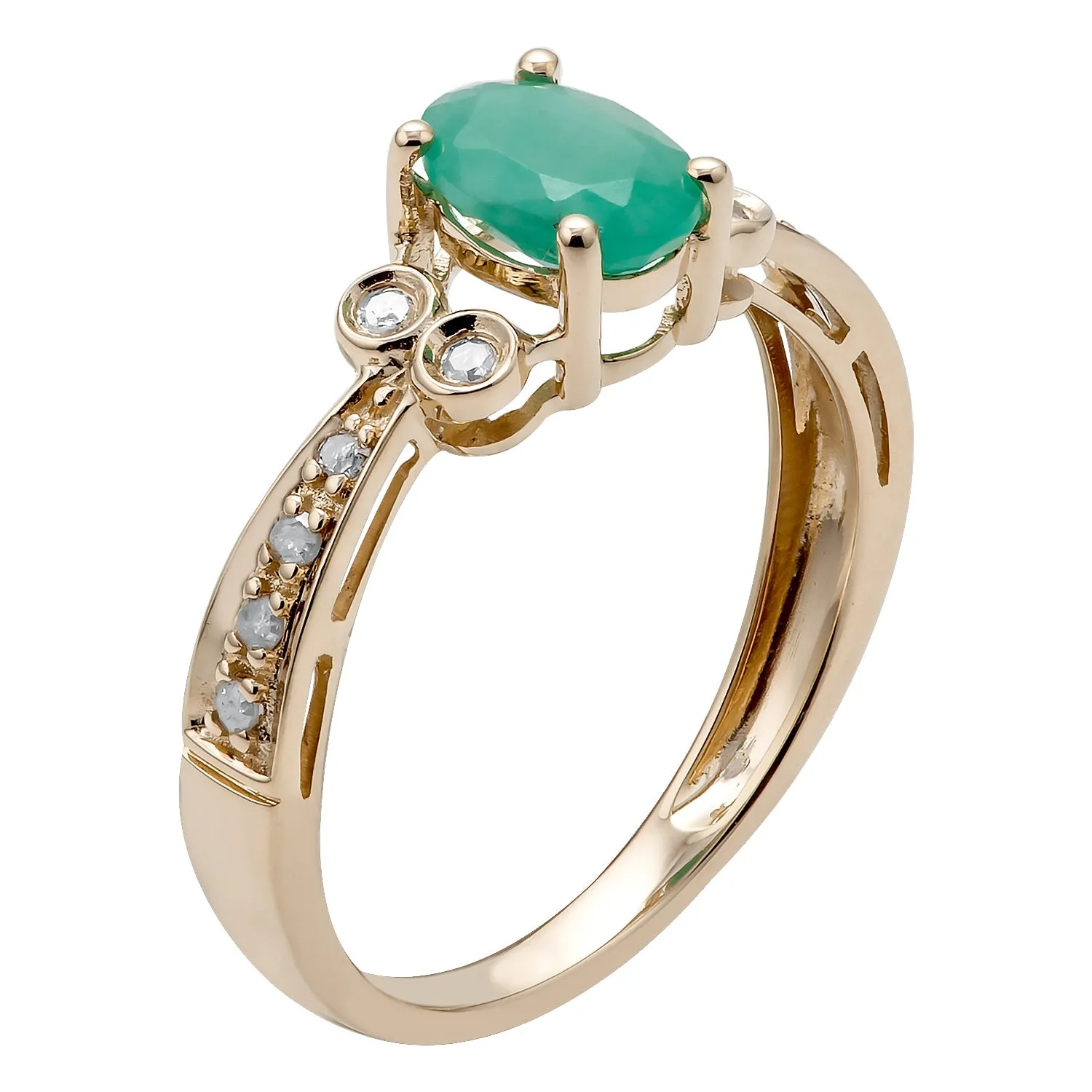 10k Yellow Gold Vintage Style Oval Emerald and Diamond Ring