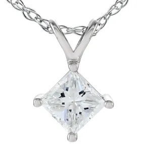 1/2 Ct Princess Cut Solitaire Diamond Pendant 14K White Gold Enhanced