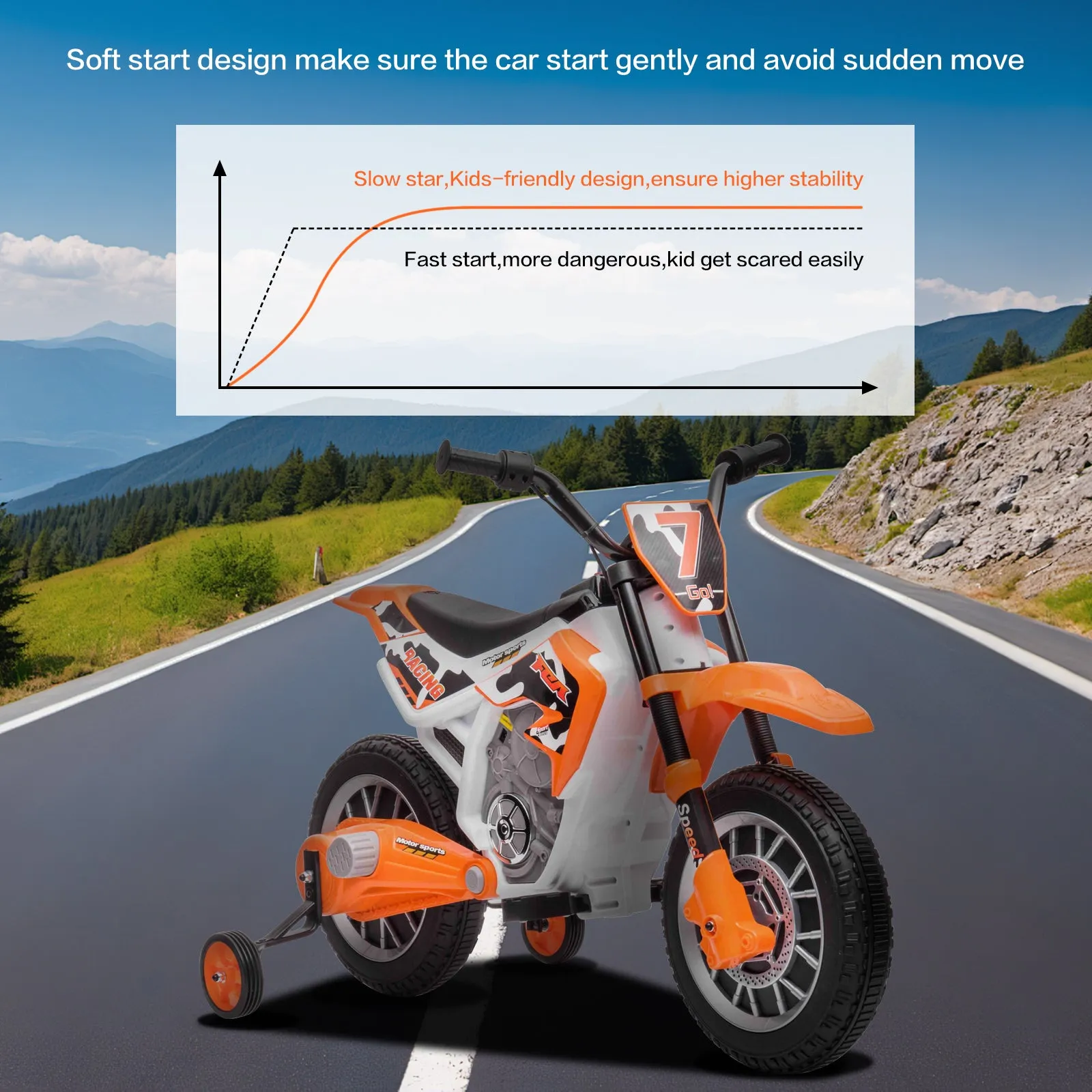 12V Kids Electric Ride on Motorcycle Off-Road Vehicle Battery Powered Dirt Bike with Spring Suspension, Training Wheels, 2 Speeds, MP3 Music