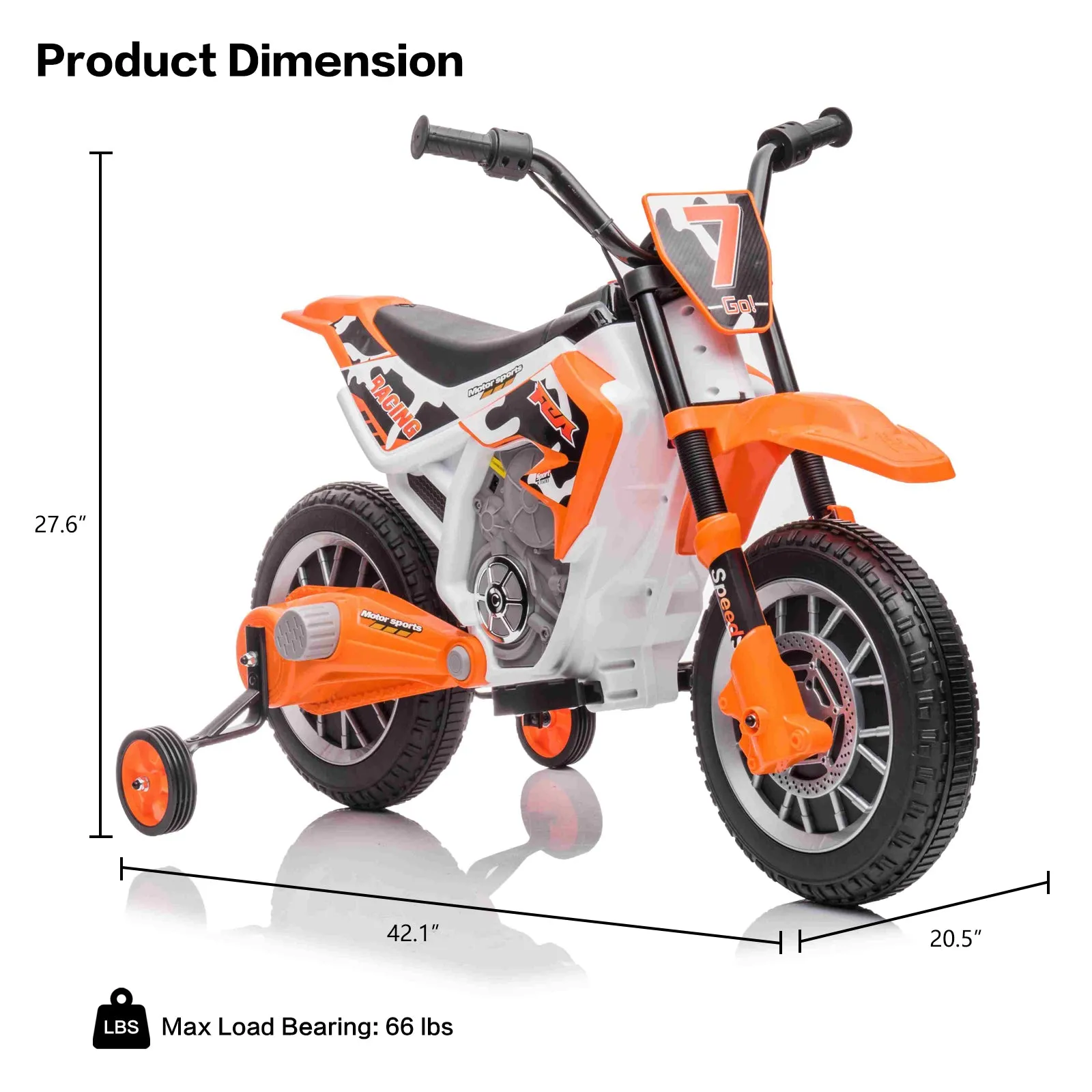 12V Kids Electric Ride on Motorcycle Off-Road Vehicle Battery Powered Dirt Bike with Spring Suspension, Training Wheels, 2 Speeds, MP3 Music