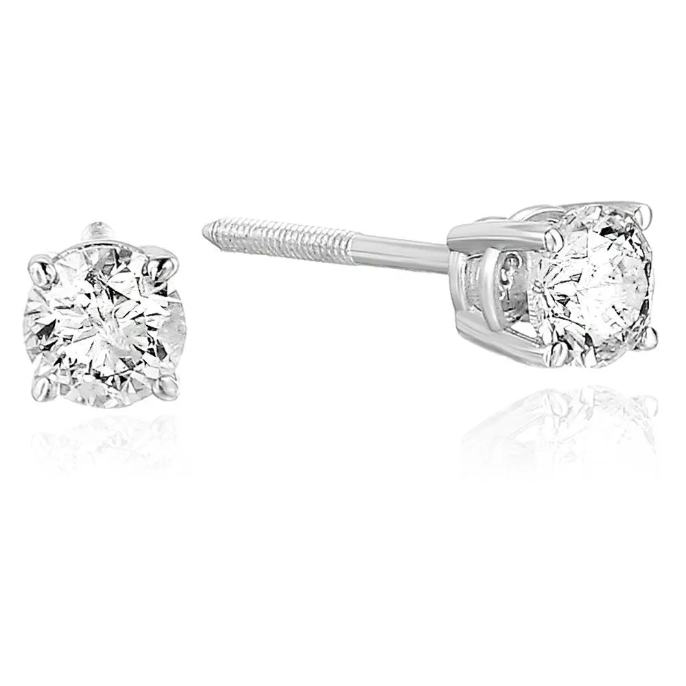 1/3 cttw VS2-SI1 Certified Diamond Stud Earrings 14K White Gold Round Screw Backs