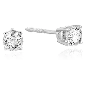 1/3 cttw VS2-SI1 Certified Diamond Stud Earrings 14K White Gold Round Screw Backs