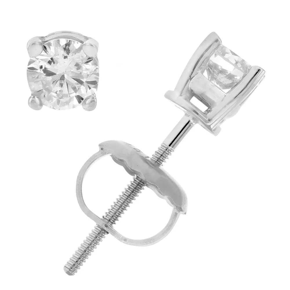 1/3 cttw VS2-SI1 Certified Diamond Stud Earrings 14K White Gold Round Screw Backs