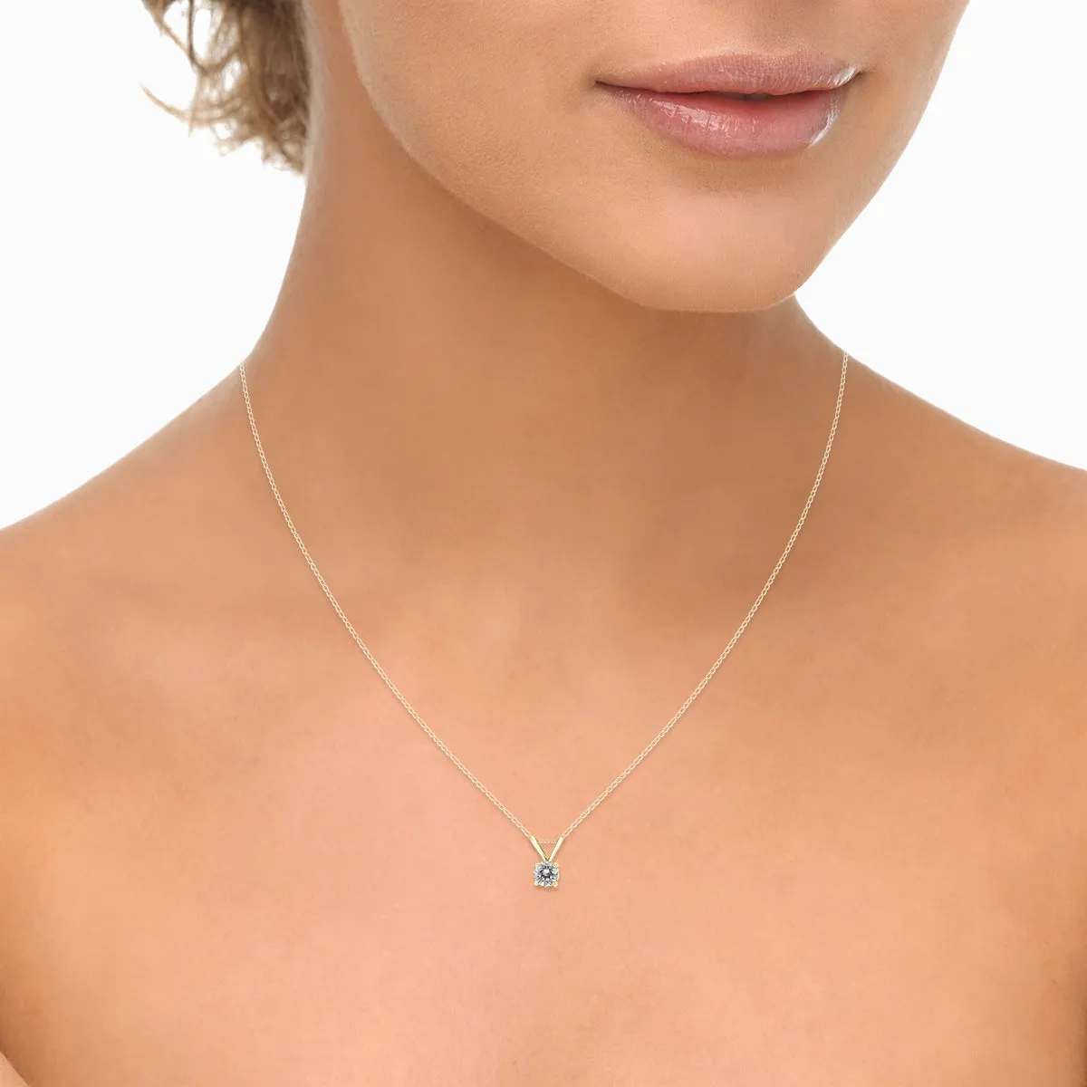 1/4 Carat Round Diamond Solitaire Pendant In 14K Yellow Gold