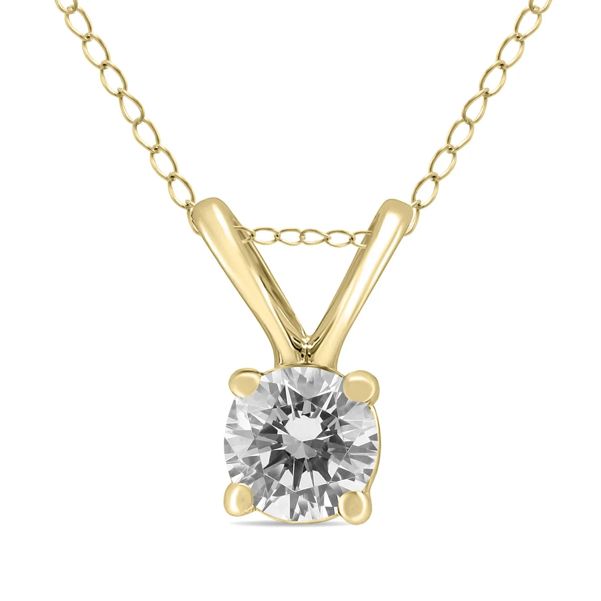1/4 Carat Round Diamond Solitaire Pendant In 14K Yellow Gold