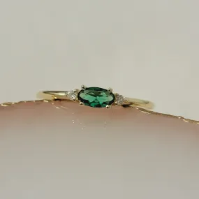 14k Gold  Oval Emerald With Diamond Ring