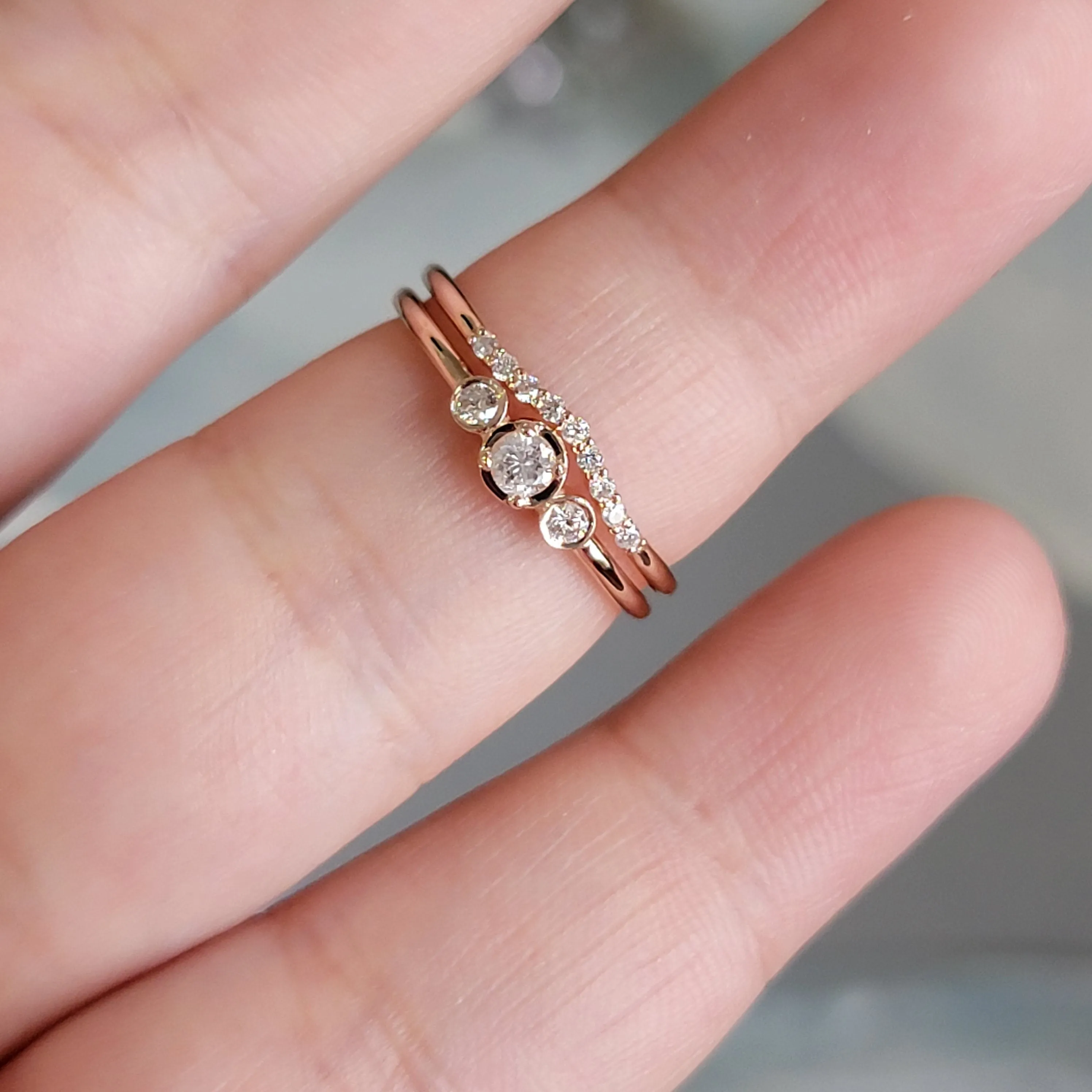 14k Solid Gold and Diamonds Minimalist Engagement Ring set