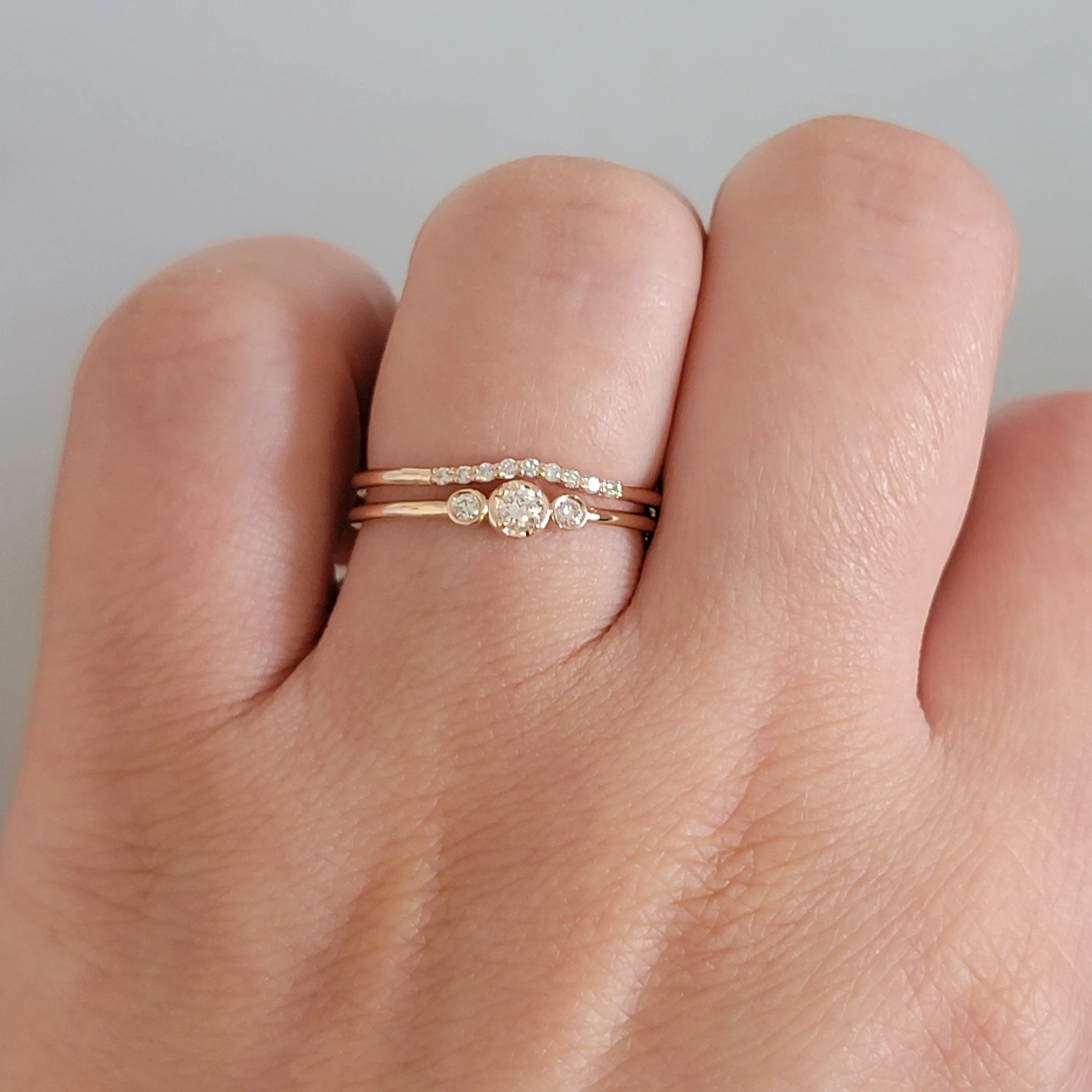 14k Solid Gold and Diamonds Minimalist Engagement Ring set
