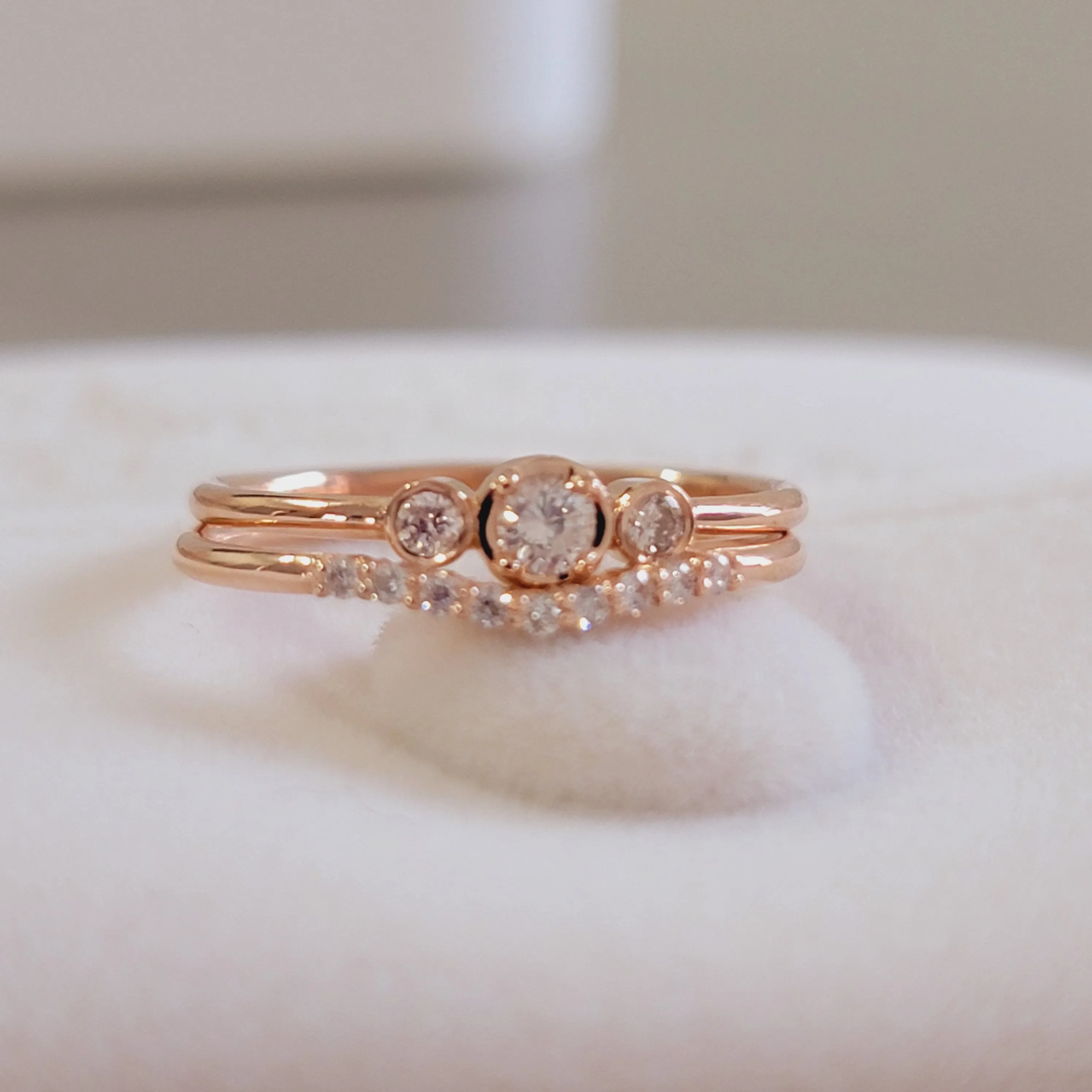 14k Solid Gold and Diamonds Minimalist Engagement Ring set