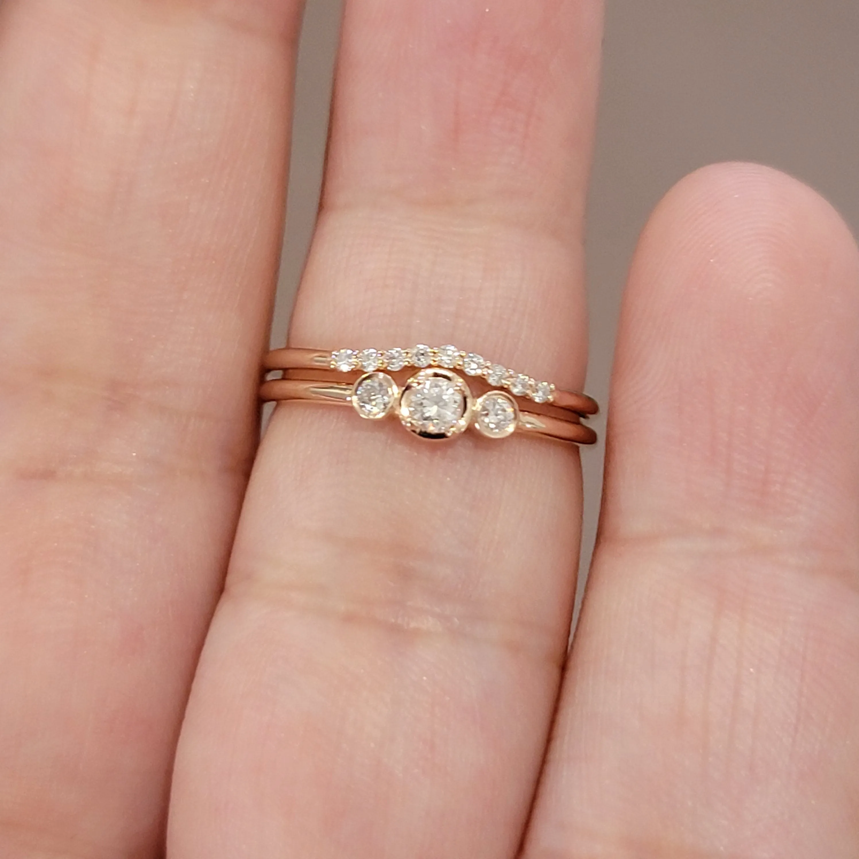 14k Solid Gold and Diamonds Minimalist Engagement Ring set