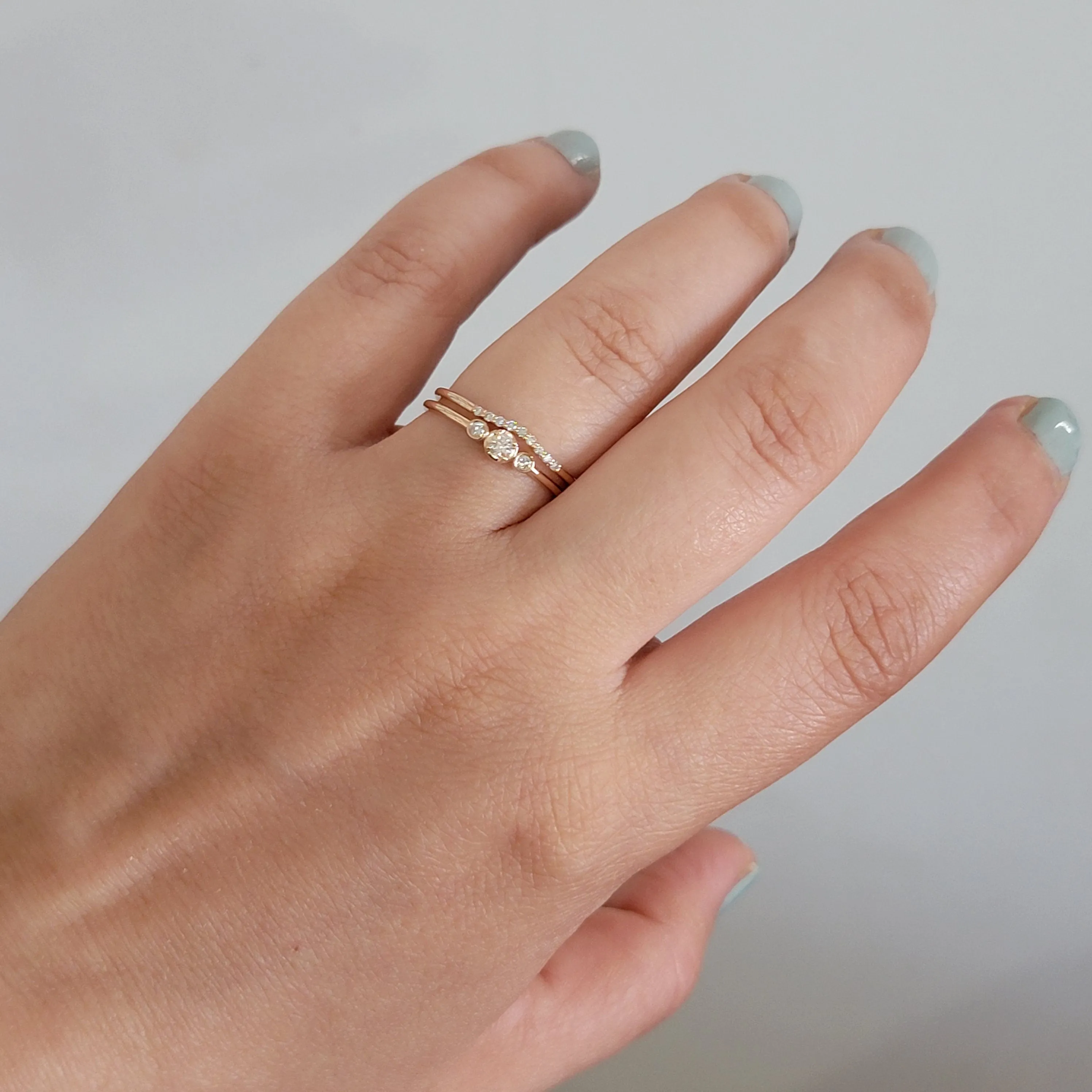 14k Solid Gold and Diamonds Minimalist Engagement Ring set
