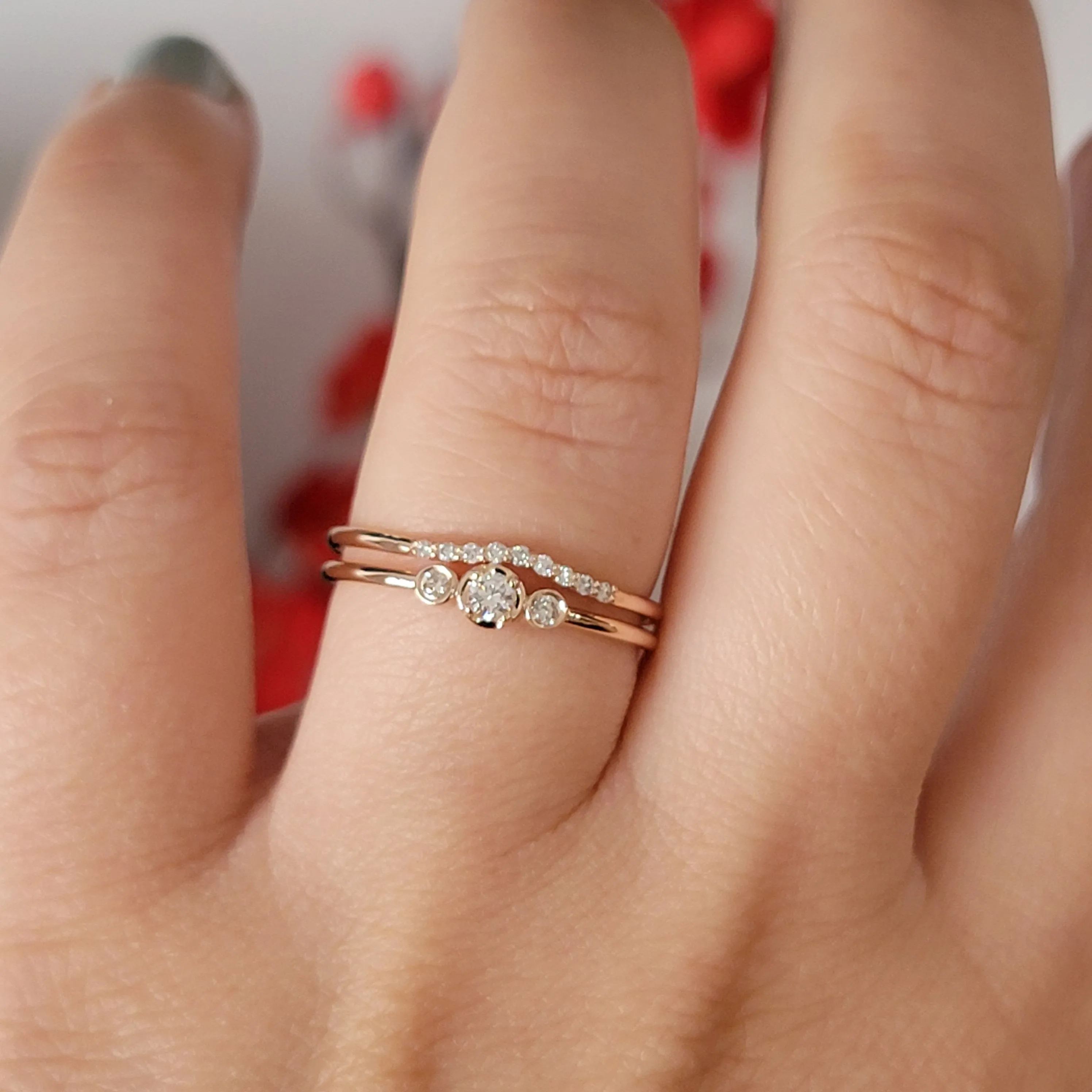 14k Solid Gold and Diamonds Minimalist Engagement Ring set