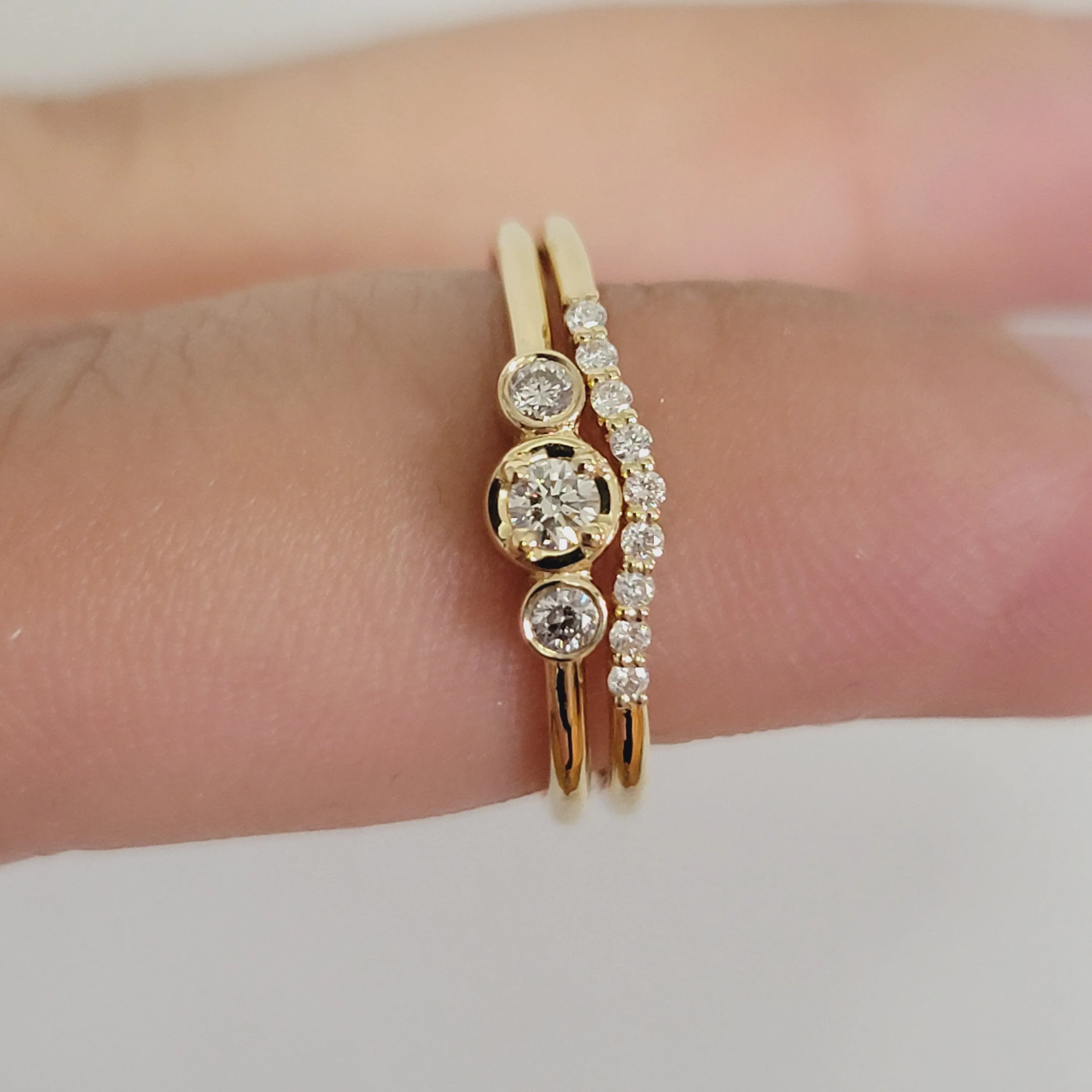 14k Solid Gold and Diamonds Minimalist Engagement Ring set