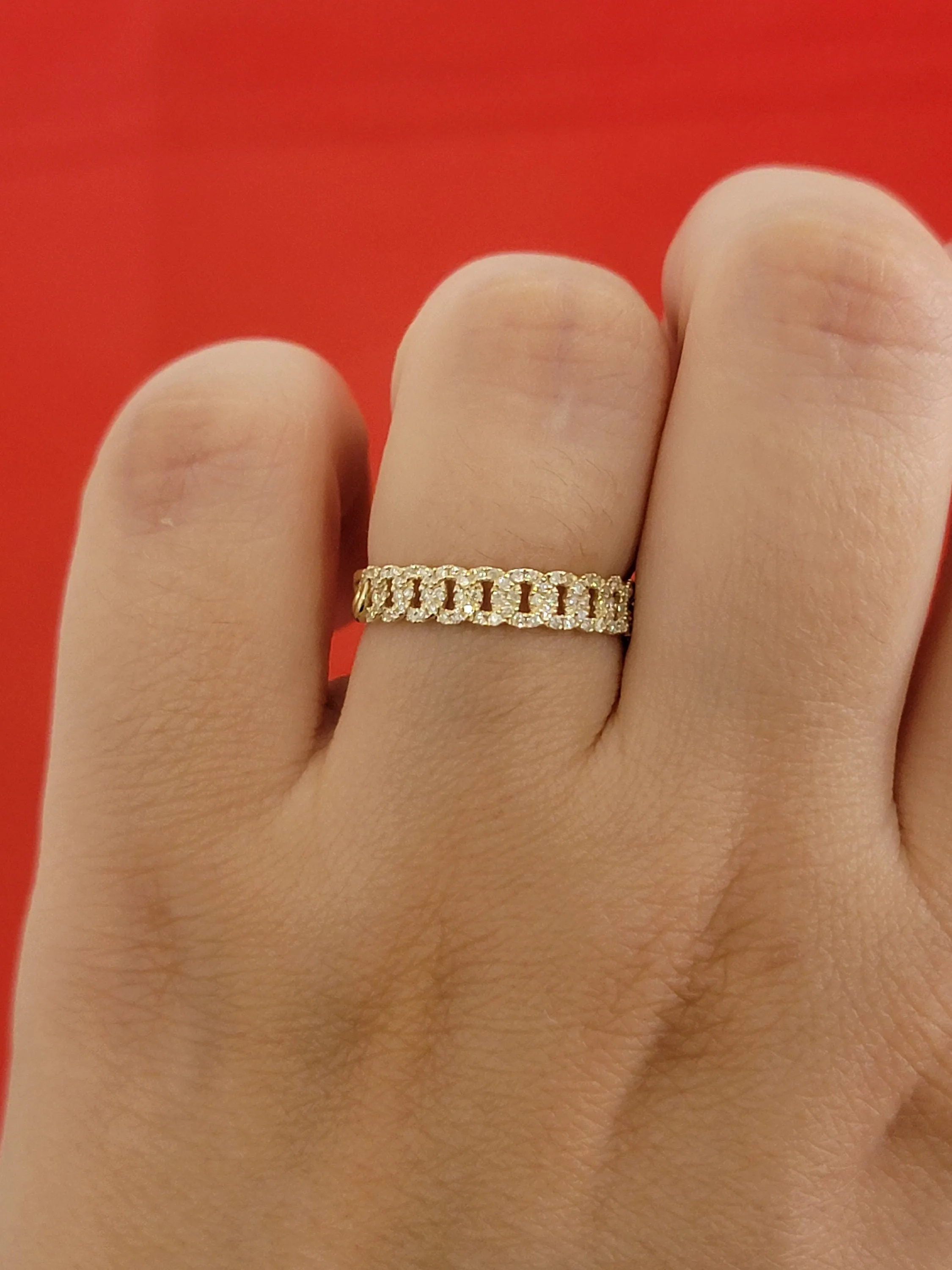 14k Solid Gold Diamond Pavé Cuban Curb Link Ring