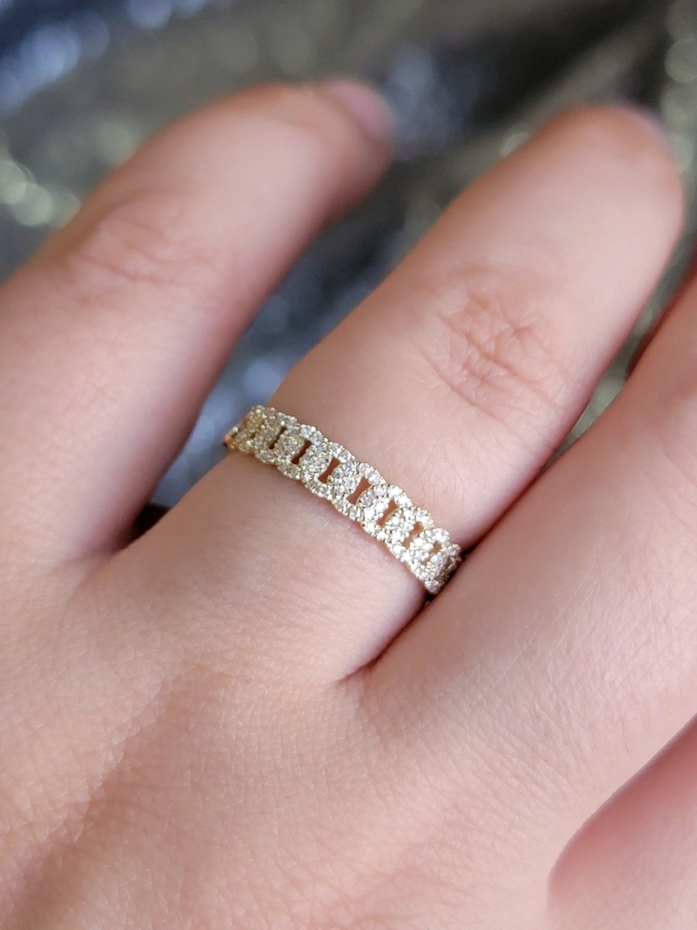 14k Solid Gold Diamond Pavé Cuban Curb Link Ring
