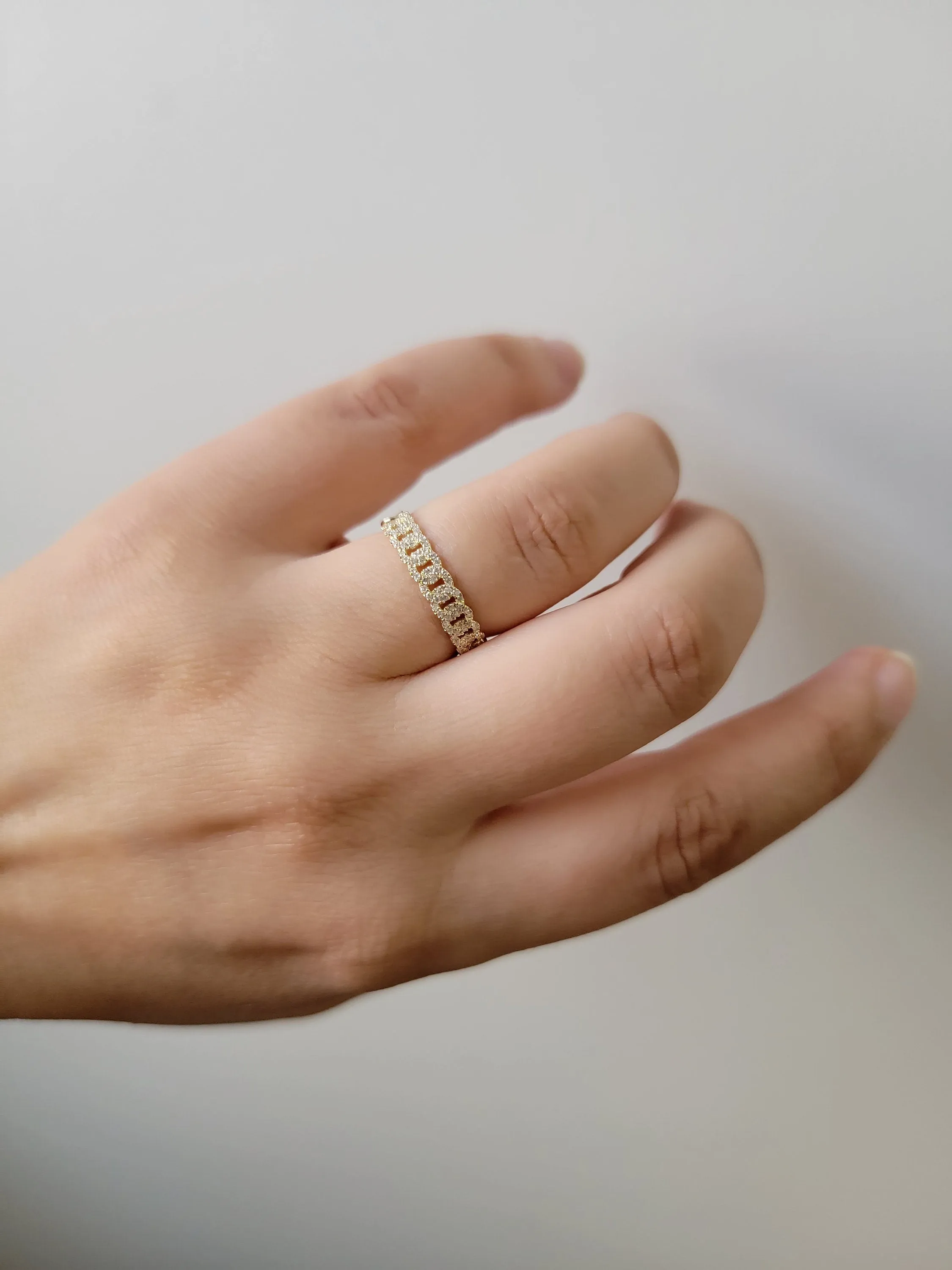 14k Solid Gold Diamond Pavé Cuban Curb Link Ring
