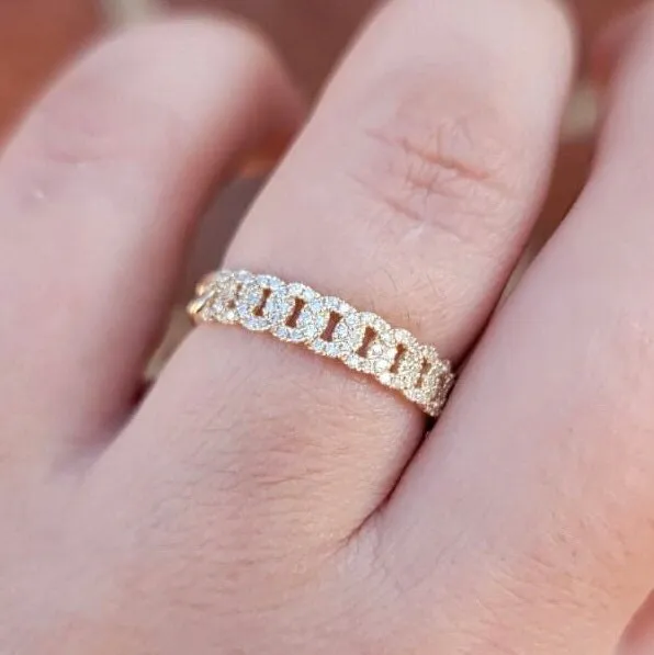 14k Solid Gold Diamond Pavé Cuban Curb Link Ring