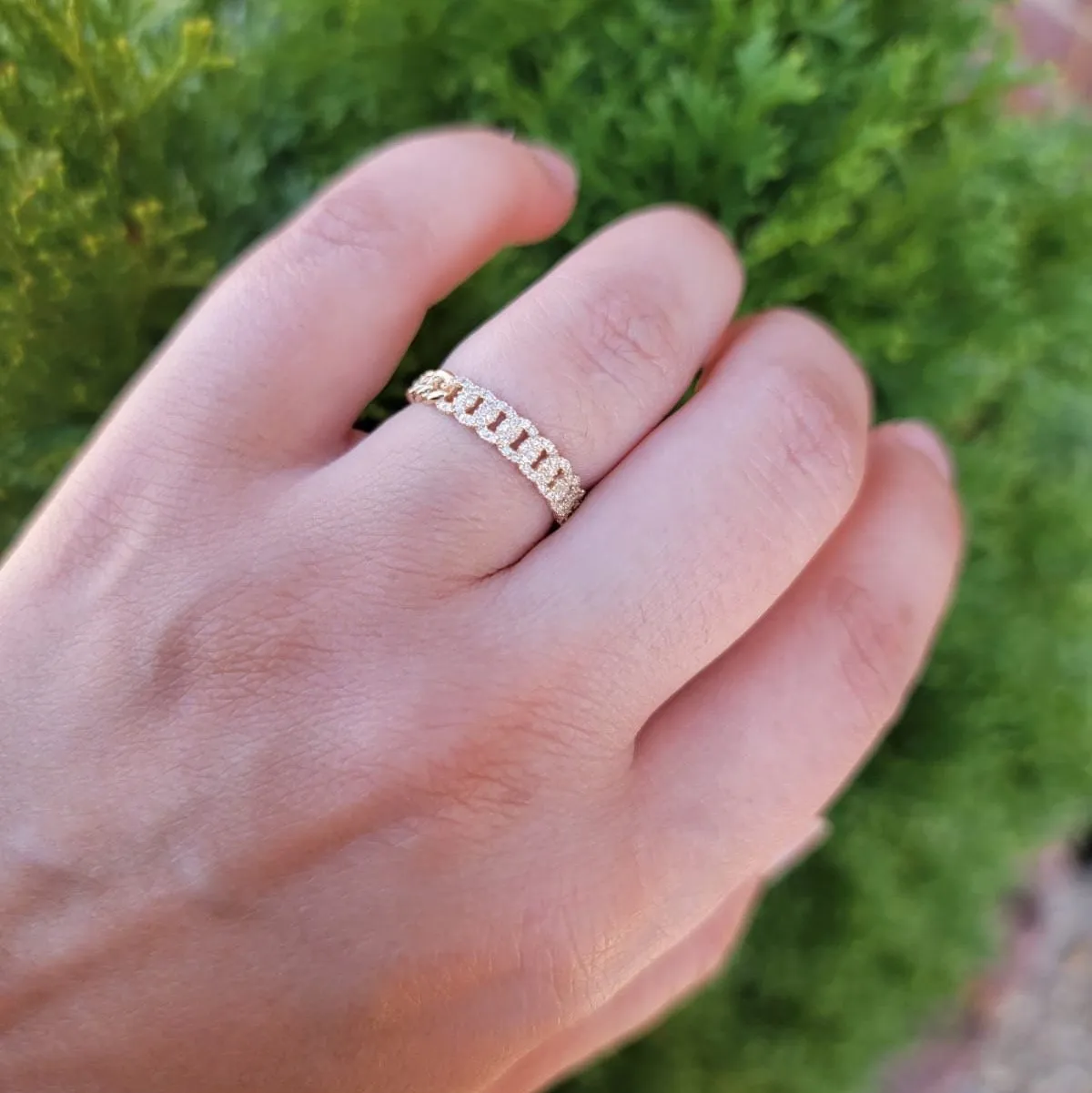 14k Solid Gold Diamond Pavé Cuban Curb Link Ring