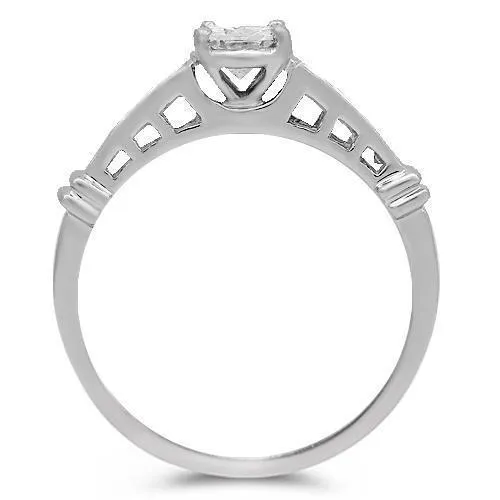 14K Solid White Gold Diamond Engagement Ring 0.65 Ctw