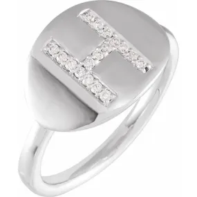 14K White Gold 1/10 CTW Natural Diamond Initial H Ring