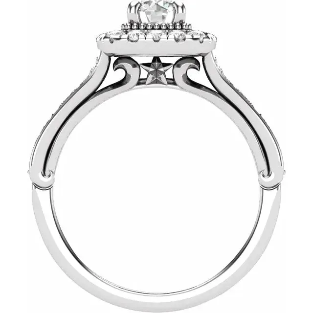 14K White Gold 6.5 mm Round 7/8 CTW Natural Diamond Semi-Set Engagement Ring