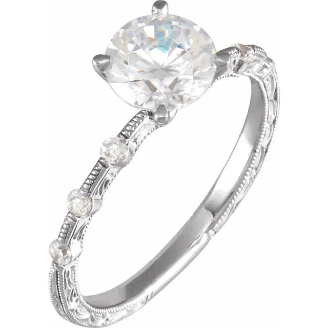 14K White Gold 8x6 mm Oval 1/6 CTW Natural Diamond Semi-Set Engagement Ring