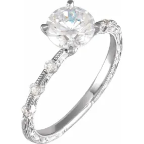 14K White Gold 8x6 mm Oval 1/6 CTW Natural Diamond Semi-Set Engagement Ring