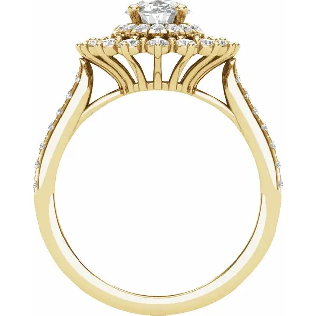 14K Yellow Gold 8x6 mm Oval 1/2 CTW Natural Diamond Semi-Set Halo-Style Engagement Ring