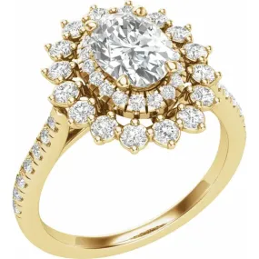 14K Yellow Gold 8x6 mm Oval 1/2 CTW Natural Diamond Semi-Set Halo-Style Engagement Ring