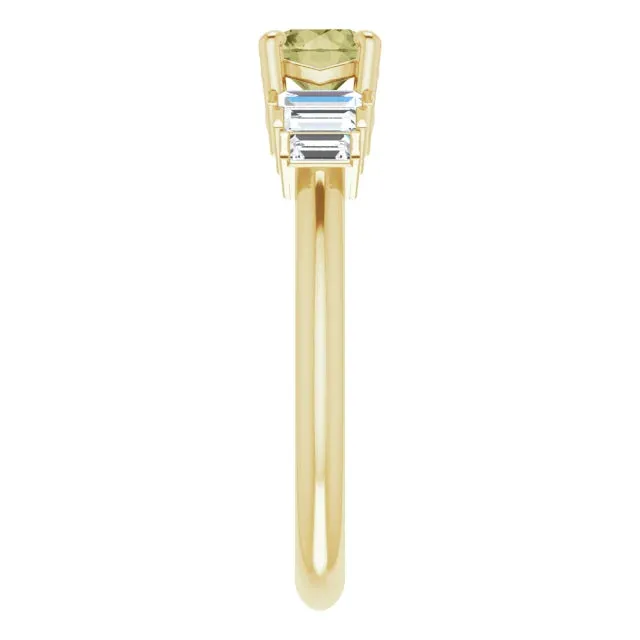 14K Yellow Gold Natural Green Sapphire & 1/3 CTW Natural Diamond Ring