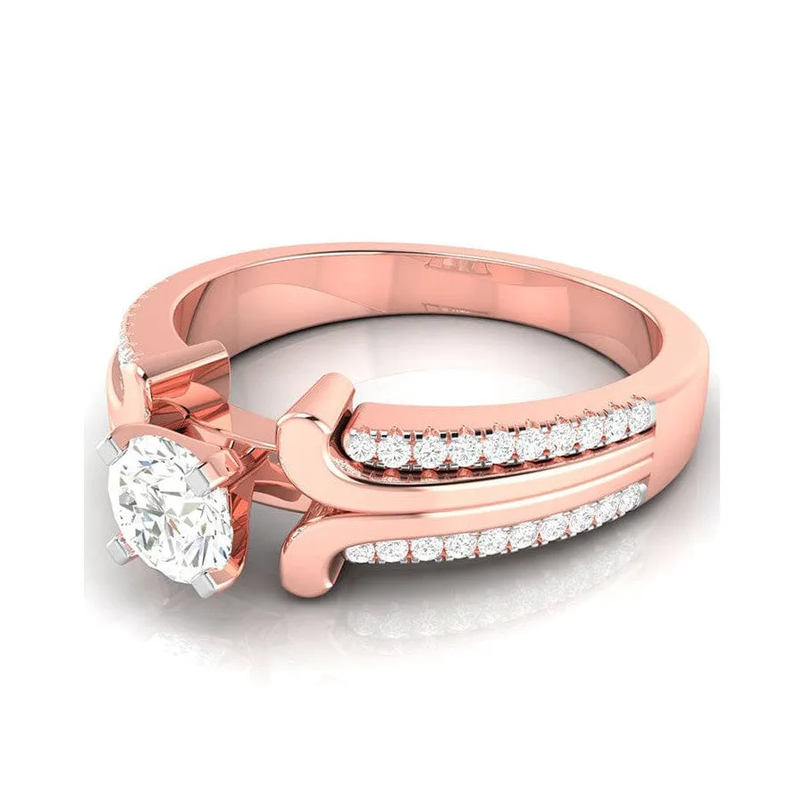 1.50-Carat Lab Grown Solitaire with 2-Row Diamond Shank 18K Rose Gold Ring JL AU LG G-116R-D